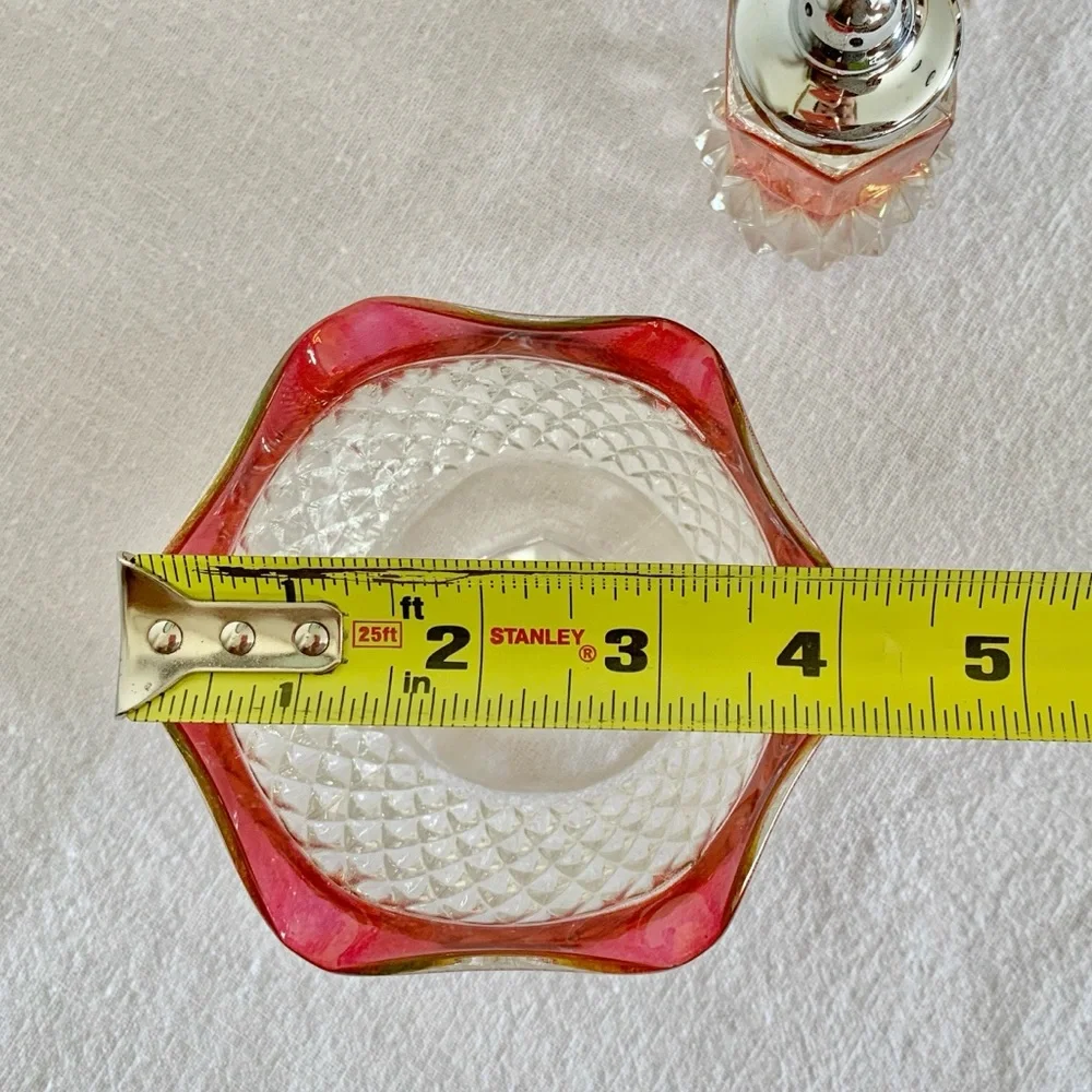 Indiana Glass Diamond Point Ruby Red Flashed Bowl and Salt & Pepper Shakers